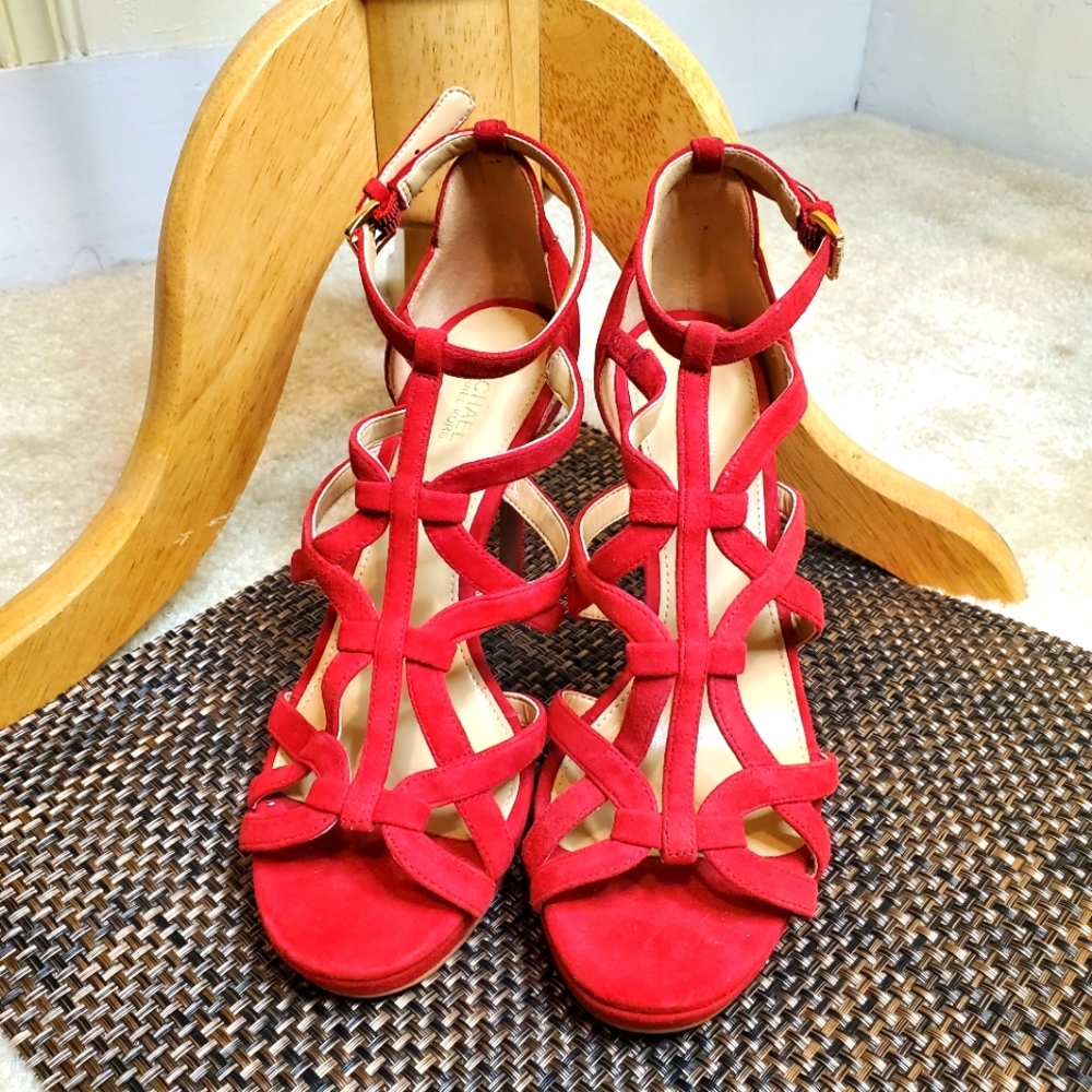 Michael Kors Caged Red Suede Heels - Picture 1 of 4
